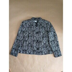 Jones Wear Studio Blazer Jacket Womens  L Black White Button Up Classic 90s